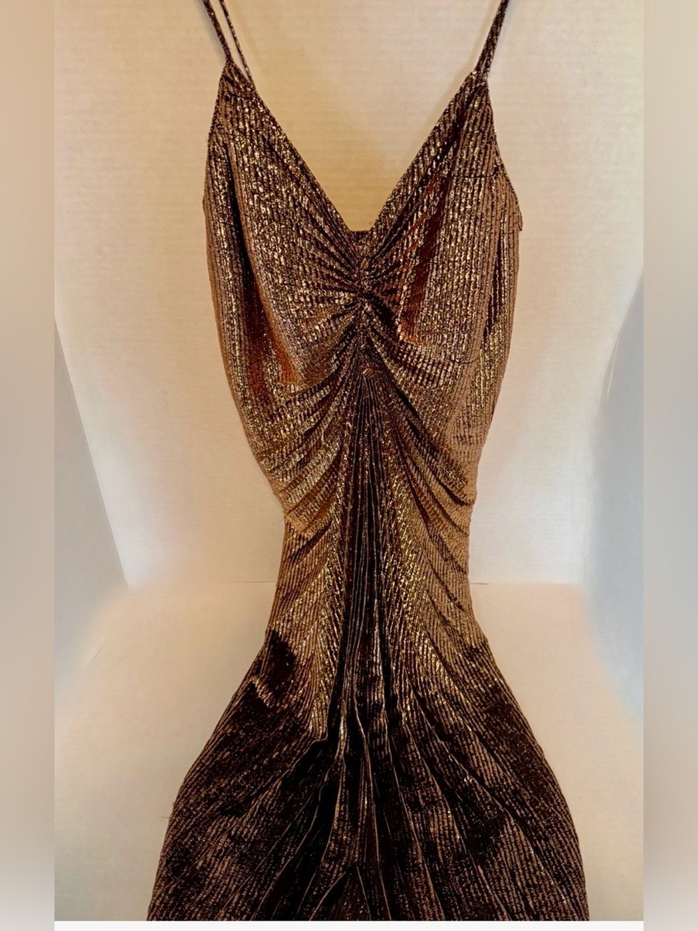 Disco Metallic Bronze Stash brand pleated  cocktail dress.   vintage 70’s-80’s